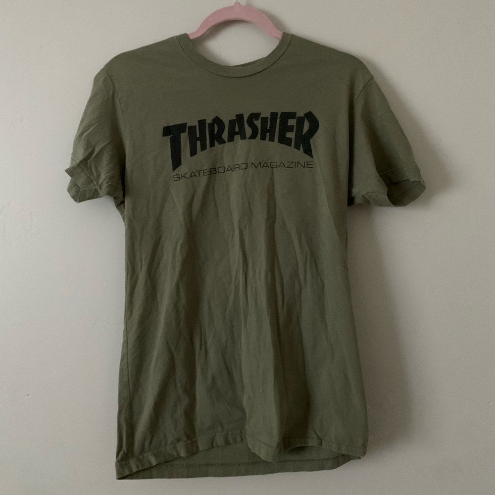 olive green thrasher tee